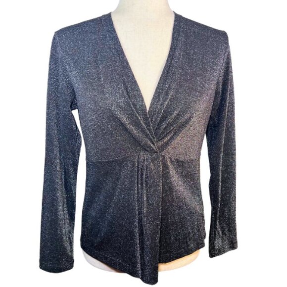 HEARTLOOM Dark Grey Sonora Shimmer Glitter Twist Front Long Sleeve Top Size M - Picture 2 of 10